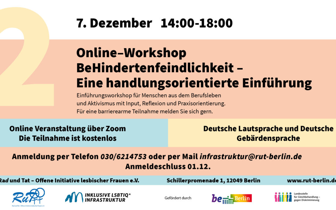 Flyer Online-Workshop am 7. Dezember von 14-18 Uhr BeHindertenfeindlichkeit – Eine handlungsorientierte Einführung