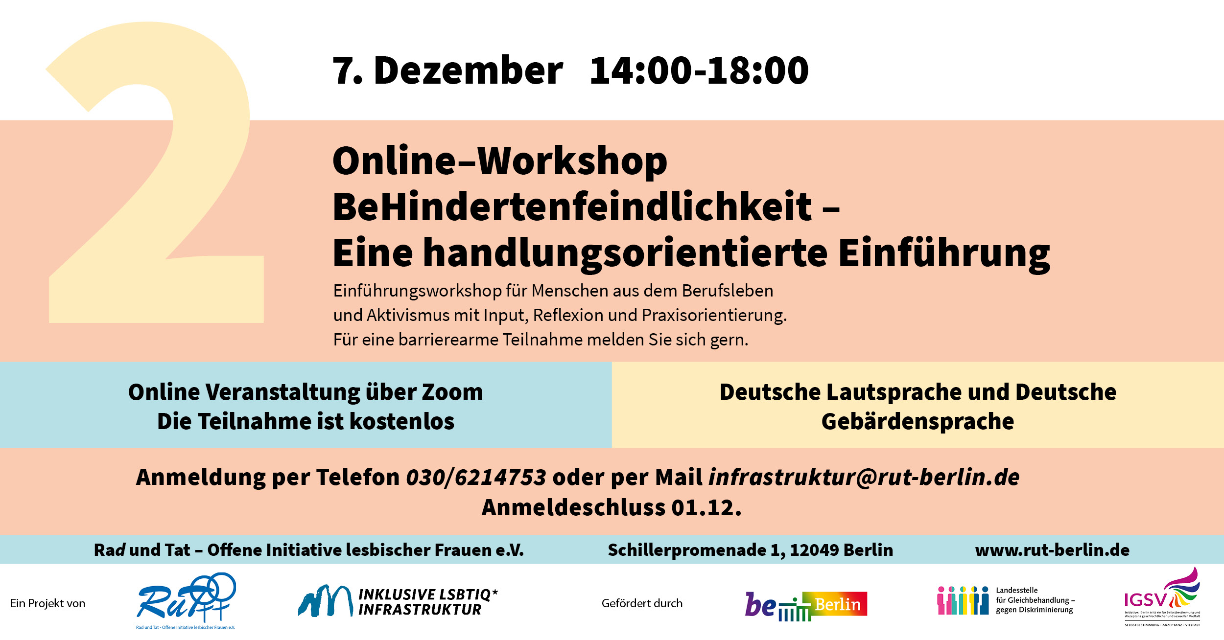 Flyer Online-Workshop am 7. Dezember von 14-18 Uhr  BeHindertenfeindlichkeit – Eine handlungsorientierte Einführung
